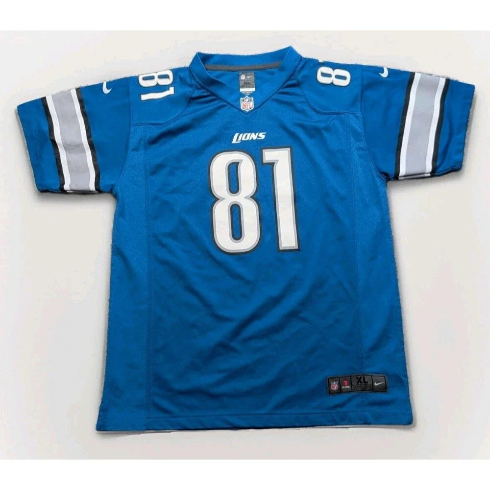 Nike On Field Detroit Lions Calvin Johnson #81 Blue Game Jersey Youth XL 18/20